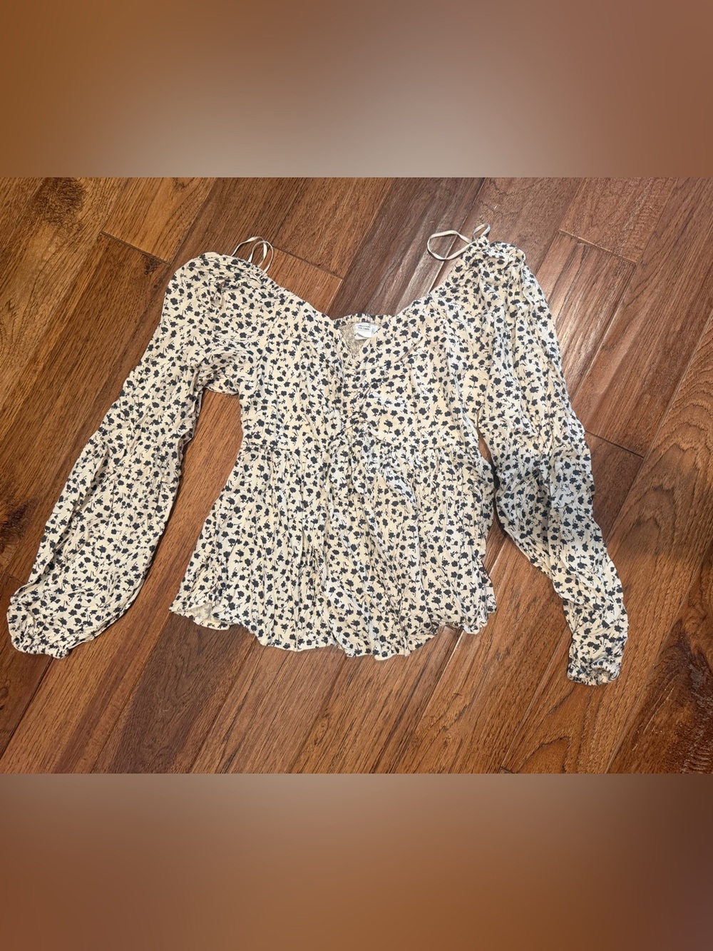 Womens Cream Floral Smocked Peplum Blouse